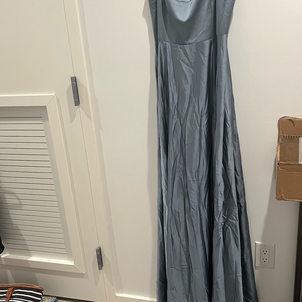 Elegant Blue Spaghetti Strap Gown
